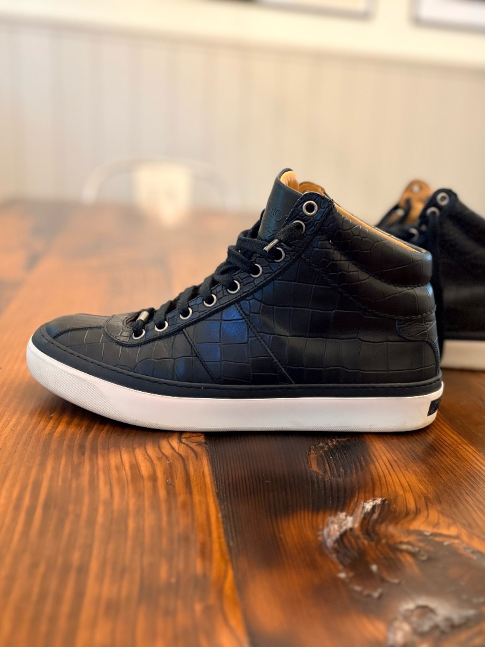 Men's Jimmy Choo Belgravia Black Crocodile High Top Leather Sneakers - Size 42.5